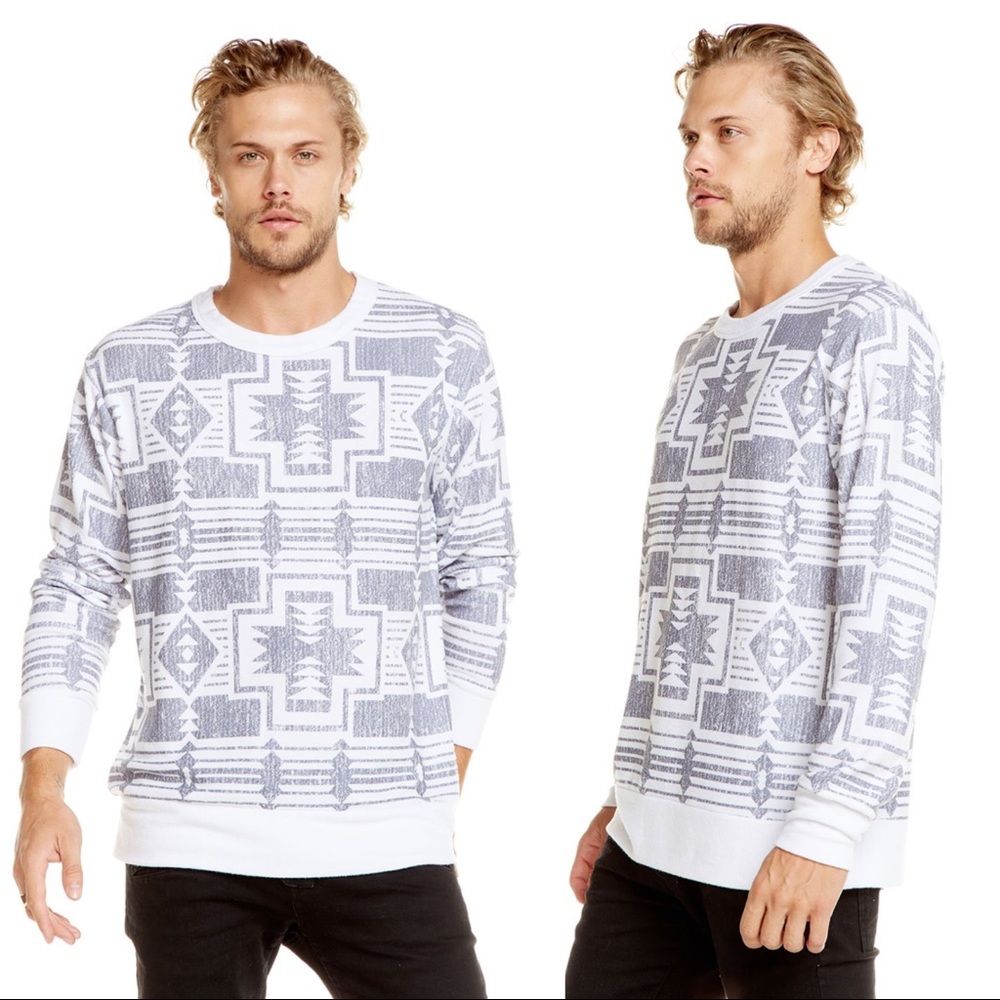Chaser Indigo Aztec Long Sleeve Crew Neck Top
